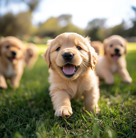 金毛幼犬草地玩耍