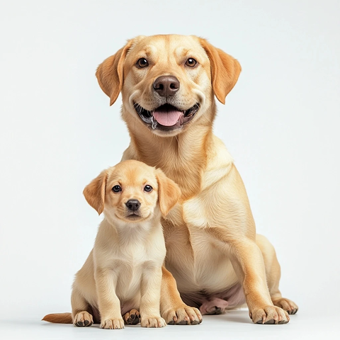 母狗与幼犬白背景肖像