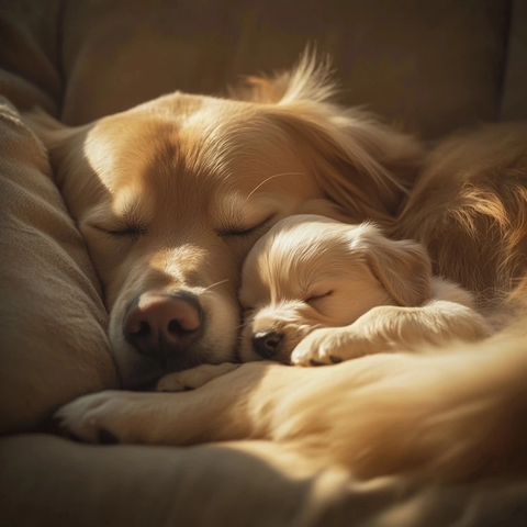 母狗与幼犬相拥而眠