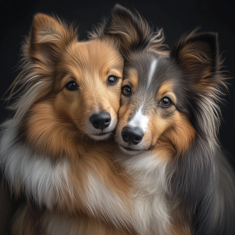 喜乐蒂犬互相拥抱对视