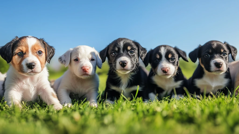 花园中玩耍的小狗群