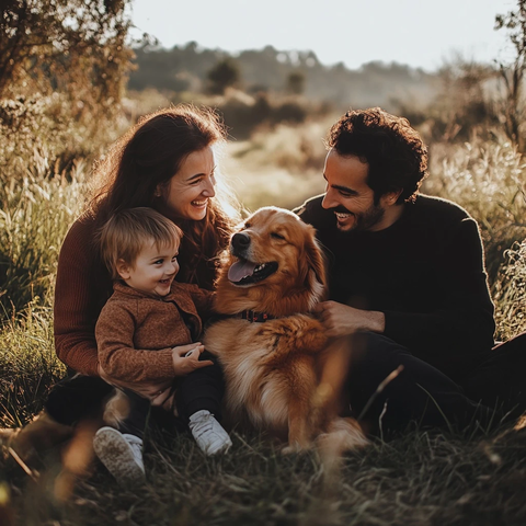一家人温馨合影宠物合影