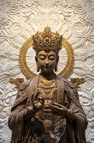 戴华丽头冠的佛像雕塑