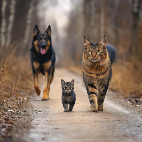 缅因猫与德国牧羊犬同行