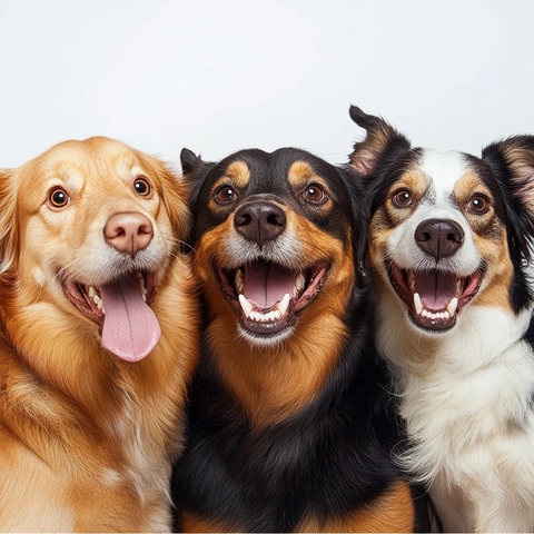 四只快乐狗狗玩耍