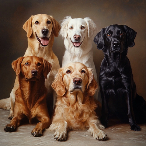 五种狗品种坐卧展示