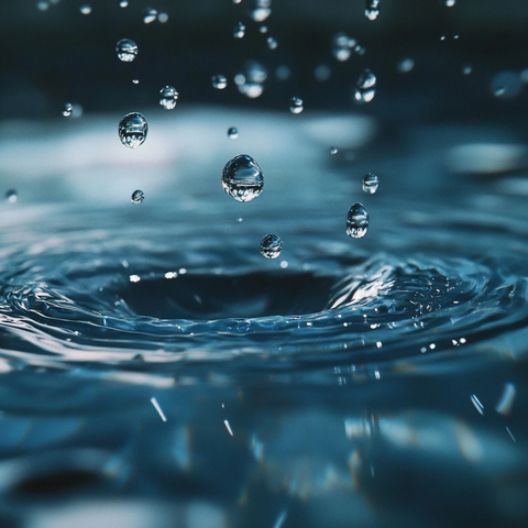 大雨滴落水面特写