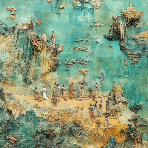 古代人物群像于山林间的唯美场景