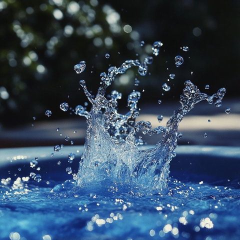 喷泉水花飞溅蓝色水池
