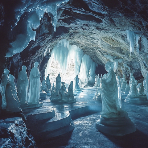 冰洞内的冰雕人像