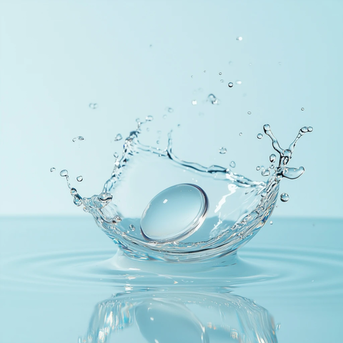 水滴溅起蓝背景的隐形眼镜