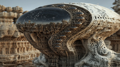 复杂镂空外星生物建筑近景特写