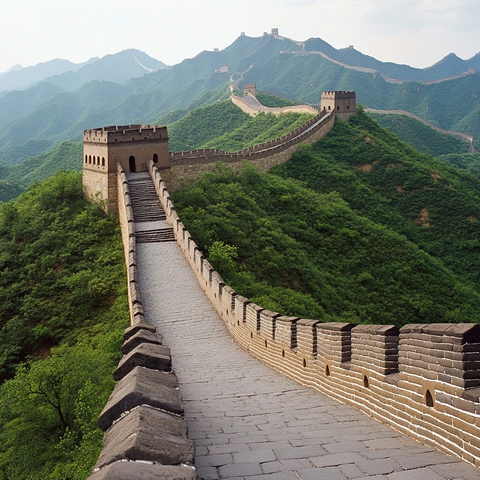 崇山峻岭间的万里长城壮观景象