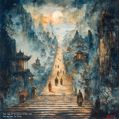 通往山间古村的石阶路及路上行人