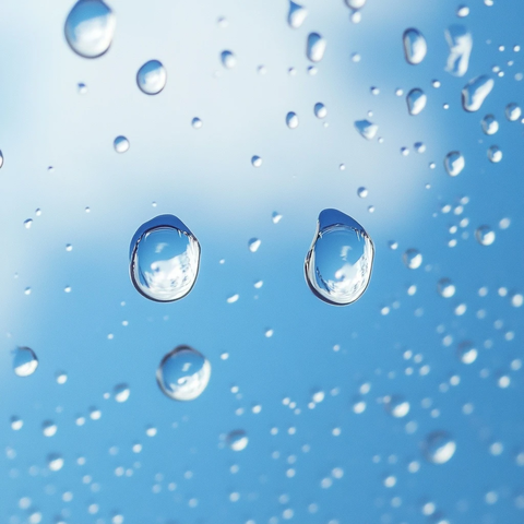 玻璃上的水滴与天空蓝