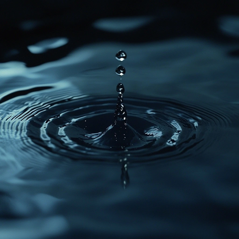 水滴落入深蓝夜水面