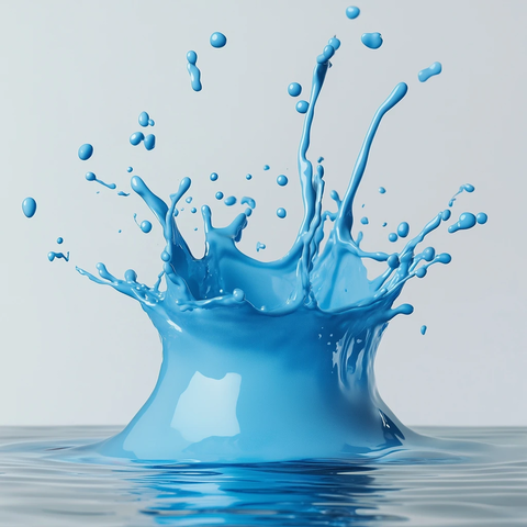 蓝色水彩溅洒水面