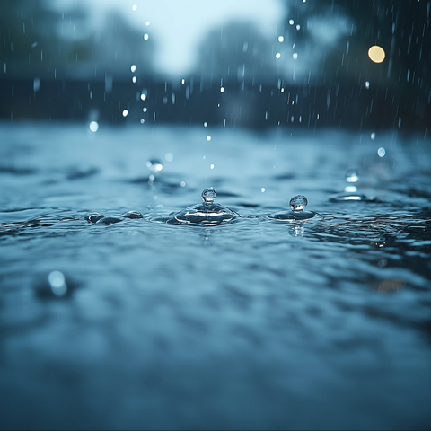 雨滴落水面特写