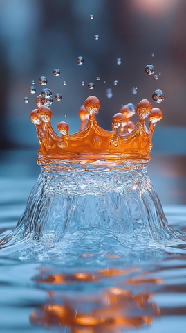 水面皇冠橙黄飞溅泡泡