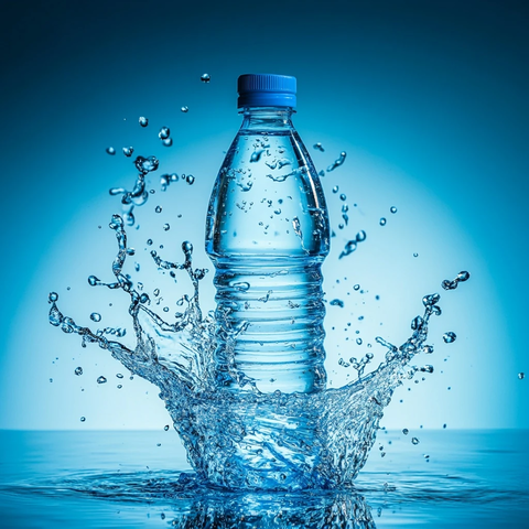 水瓶底部水花蓝色背景