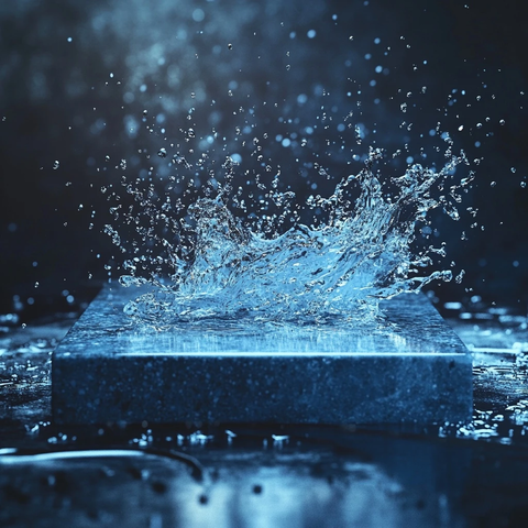 湿石桌水花蓝光特写