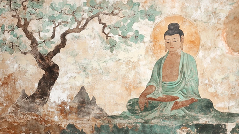 佛像壁画图佛祖于树下打坐静思