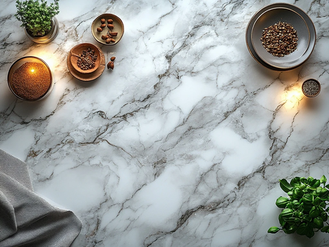 大理石桌面配餐具细节