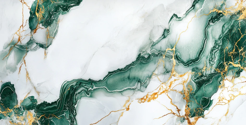 翡翠绿白大理石金纹抽象画