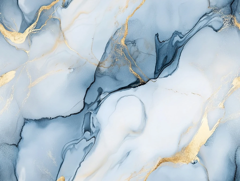 黄昏蓝灰银金抽象画