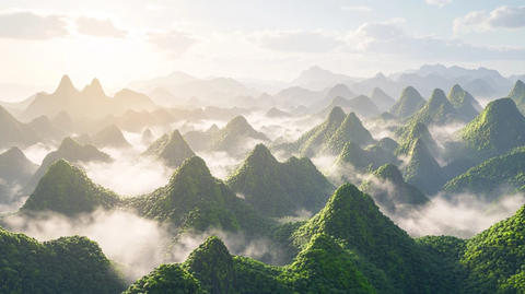 云雾缭绕的群山风光全景