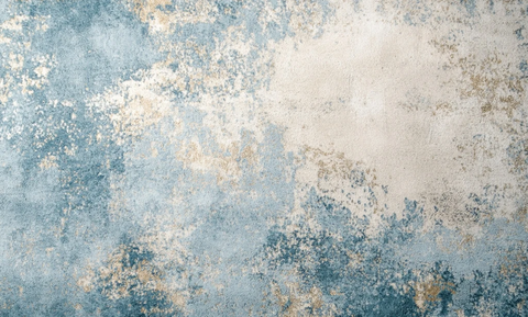 金色点缀蓝白米色复古地毯