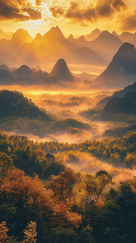 山林日出壮丽景观