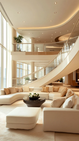 高天花板客厅与弧形楼梯