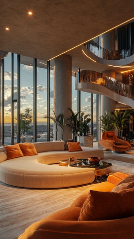 豪华现代顶层公寓客厅