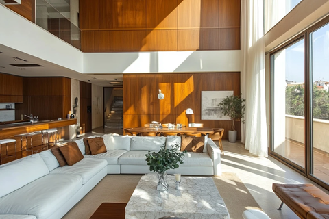 全景玻璃墙豪华木饰面公寓