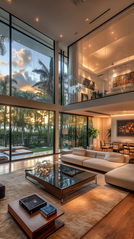 宽敞客厅木地板玻璃墙