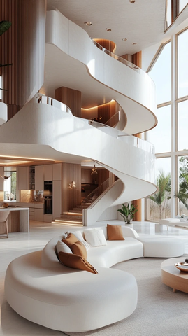 别墅客厅微水泥楼梯设计