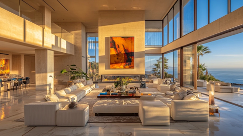 现代客厅高天花板大理石地板