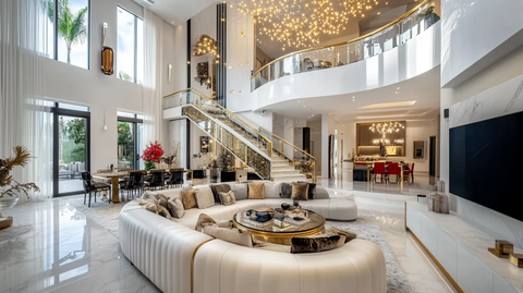 白色金色客厅与星空天花板