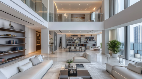 双层高墙白开放书架玻璃栏