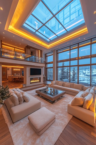 明亮客厅雪景窗景