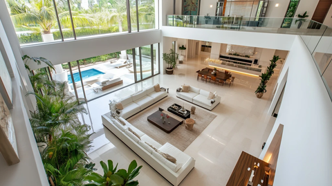 室内阳台俯瞰白色客厅