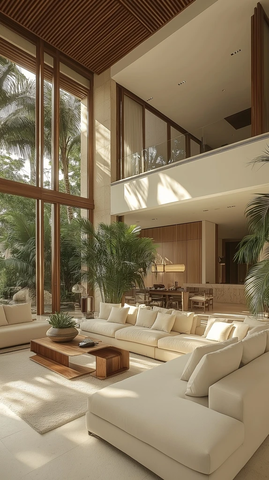 高挑空客厅热带植物环绕