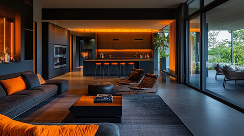 暗色调现代客厅地板条纹