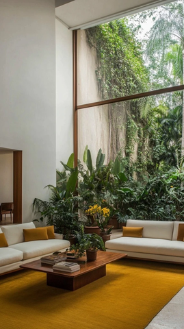 白色墙壁大窗花园客厅