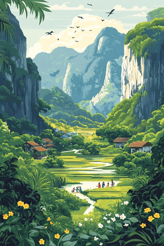 山间村落自然风光与人和谐共处的景象