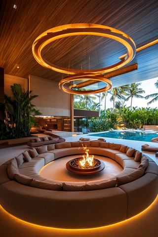 圆形座椅区与火炉室内泳池