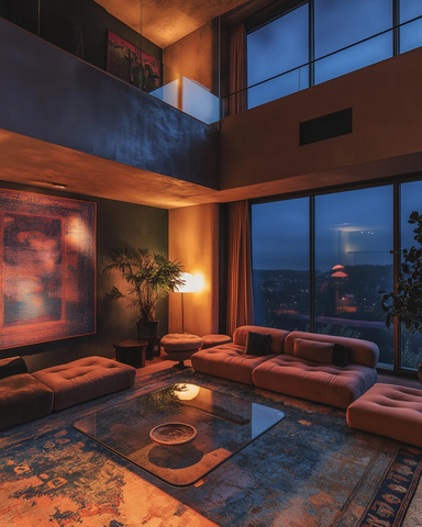 艺术客厅沙发灯光地毯