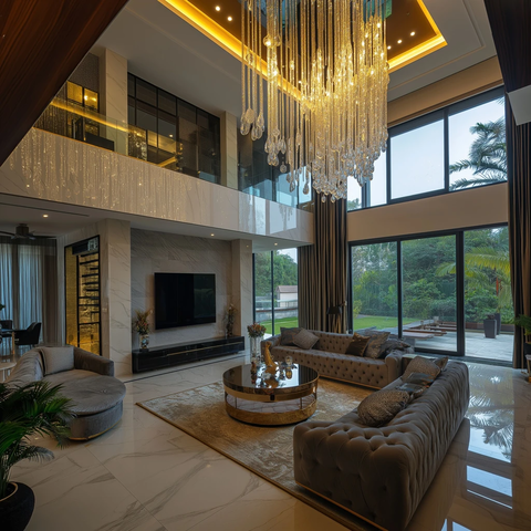 新年奢华客厅高耸天花板装饰