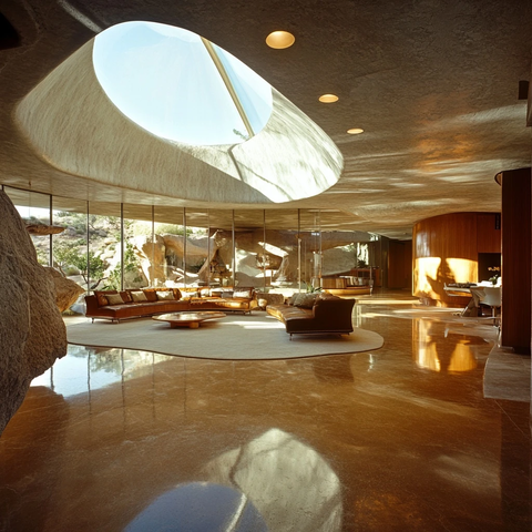 峡谷居所弧形天花板与玻璃墙